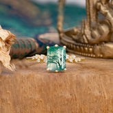 Timeless 3 Carat Emerald Cut Moss Agate Engagement Ring